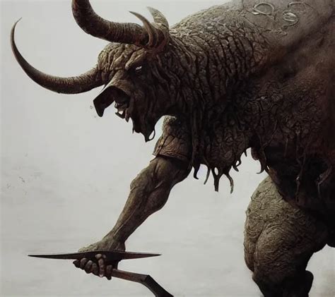 Bull Headed Warrior Minotaur Concept Art Beksinski Stable
