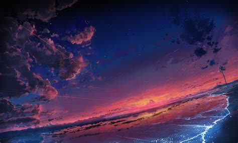 Anime Original Sky Cloud Scenic Beach Sunset Wallpaper Ilustración de paisaje Paisajismo