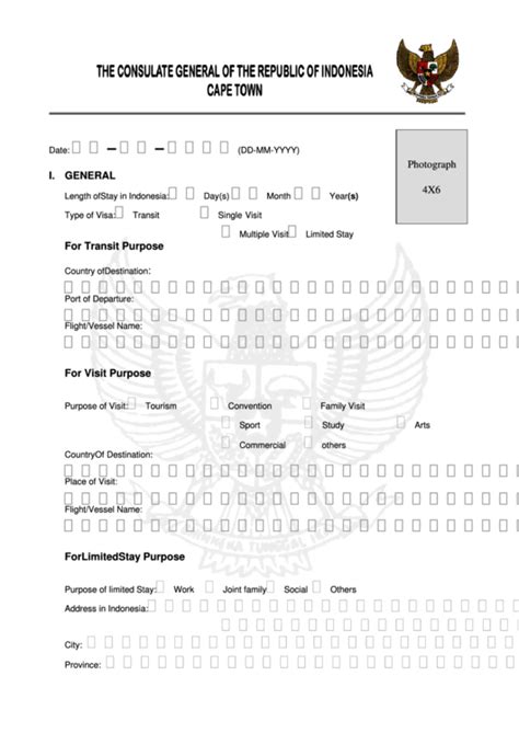 Indonesia Visa Application Form Printable Pdf Download