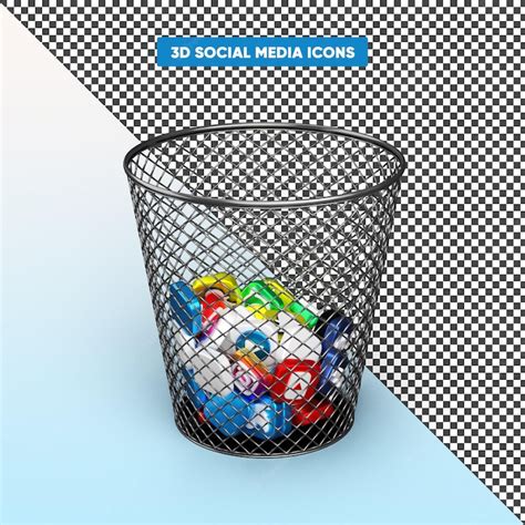 Premium Psd Realistic 3d Social Media Icons In Recycle Bin Rendering
