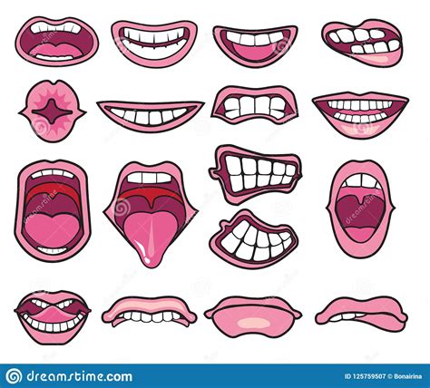 Cartoon Mouths Set Smile Funny Cartoon Mouths Set With Different