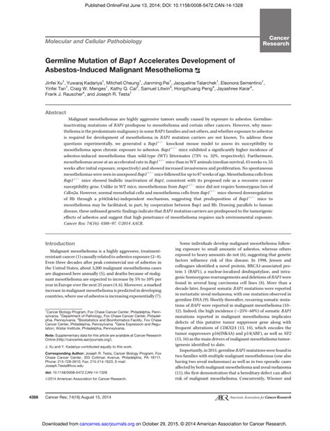 Maybe you would like to learn more about one of these? (PDF) Germline Mutation of Bap1 Accelerates Development of ...