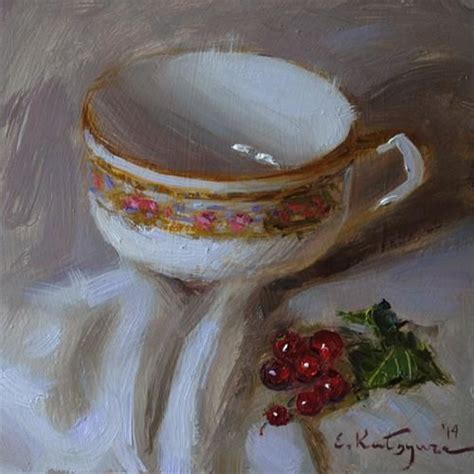 Daily Paintworks Teacup And Redcurrant By Elena Katsyura Original