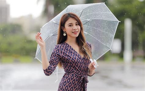 1080p Free Download Girl In Rain Umbrella Rain Girl Asian Smile