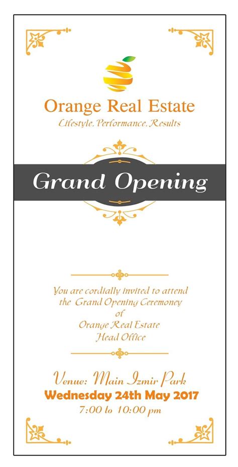 Grand Opening Ceremony Invitation Card Orange Real Estate By Asad Abbas