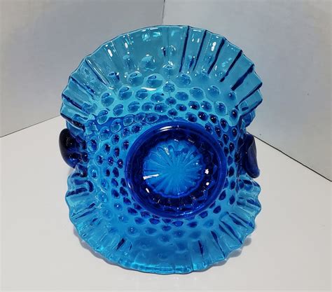 Small Vintage Blue Hobnail Fenton Glass Basket Etsy