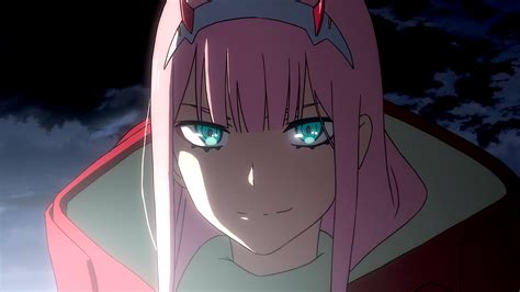 Darling In The Franxx Zero Two Hiro Zero Two With Green Eyes With Background Of Dark Clouds Hd