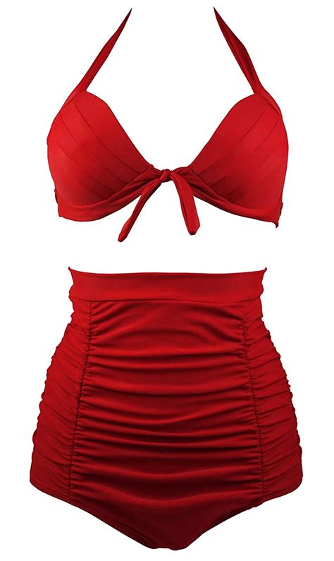 Cocoship Retro Red Elegant High Waisted Bikini Redfast Ship Size 160 V6v6 Ebay