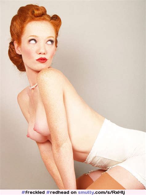 Redhead Ginger Pale Paleskin Lingerie Freckles Pinup Vintage Stockings Garter