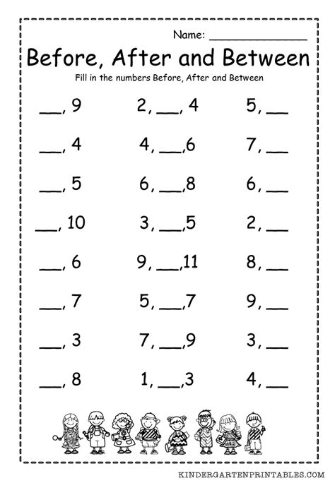 Before After And Between Numbers Worksheets
