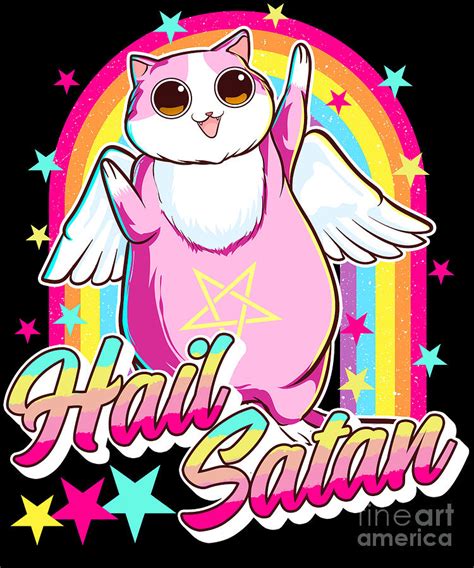 Cute Hail Satan Cat Rainbow Kitty Heavy Metal Digital Art By The