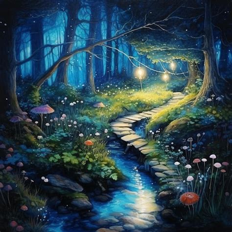Premium Ai Image Painting Of A Path In A Forest With A Stream Running