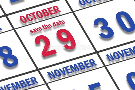 October 29th Day 29 Of Month Date Marked Save The Date On A Calendar