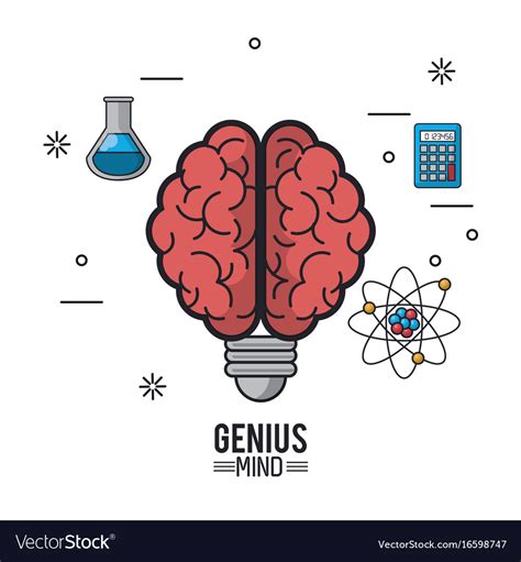 Colorful Poster Of Genius Mind With Brain With Vector Image