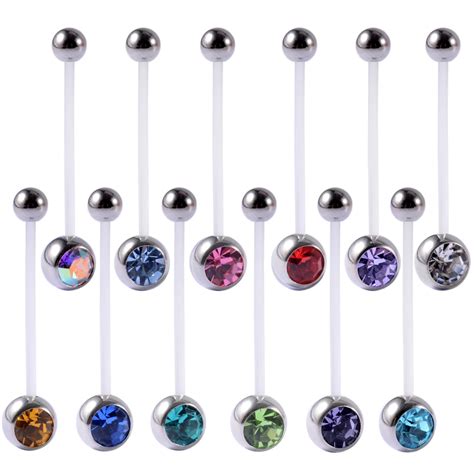 12pcsset Ptfe Flexible Crystal Gem Steel Belly Piercings Navel Belly Button Ring Woman Sexy