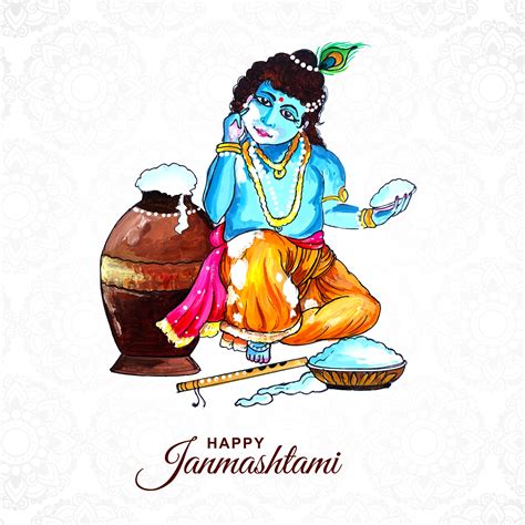 Simple Happy Krishna Janmashtami Greeting Card Design 1233885 Vector