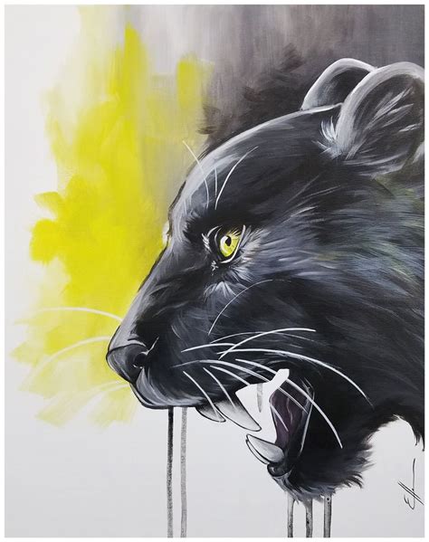 Black Panther Painting Sold Black Panther With Bright Yellow Abstract