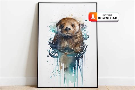 Sea Otter Watercolor Art Print Painting Wall Art Decor Artwork Download