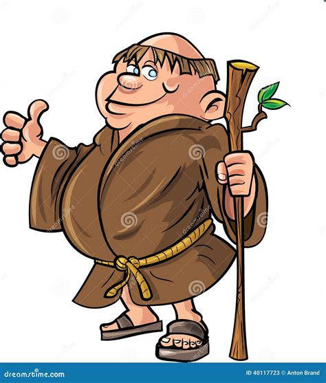 Cartoon Monk With A Walking Stick Vector Illustration Cartoondealer