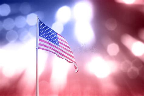 American Flag Waving With Blurred Light Background Stock Photo Image
