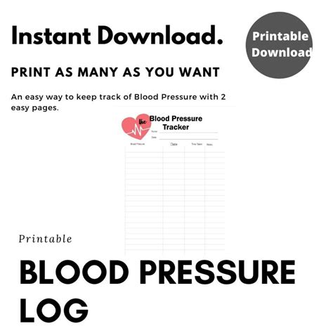 Blood Pressure Tracker Printable Pdf Blood Pressure Log Etsy