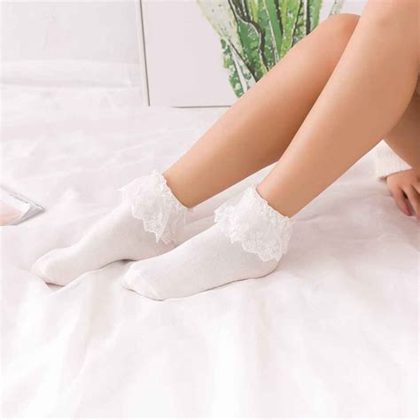 Cotton Calcetines Vintage Lace Ruffle Frilly Ankle Socks Princess Girl