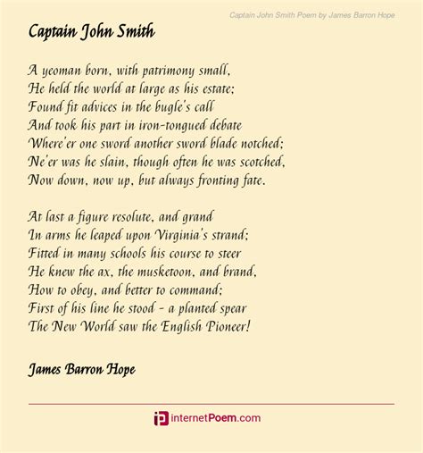 Captain John Smith Poem By James Barron Hope