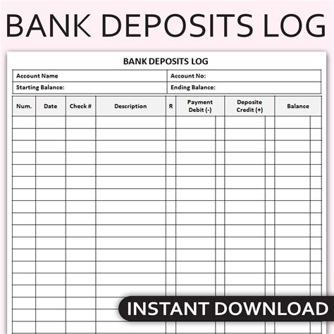 Printable Bank Deposits Log Financial Organizer Bank Accou Inspire