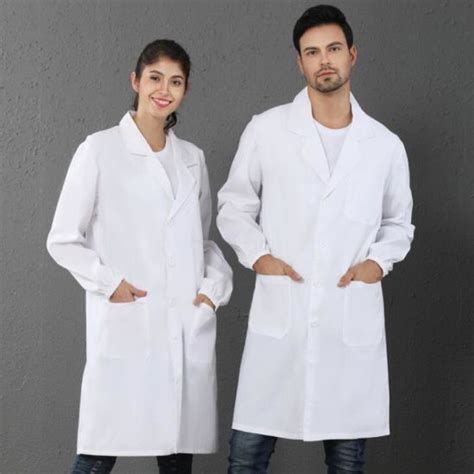 China Unisex Long Sleeve White Lab Coat Men Women Lapel Collar Button