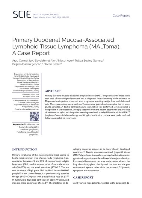 Pdf Primary Duodenal Mucosa Associated Lymphoid Tissue Lymphoma