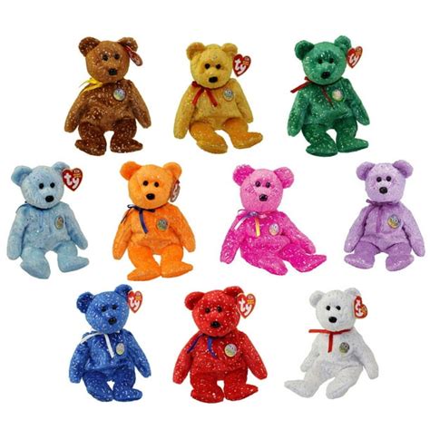 Ty Beanie Babies Set Of 10 Decade Bear Colors