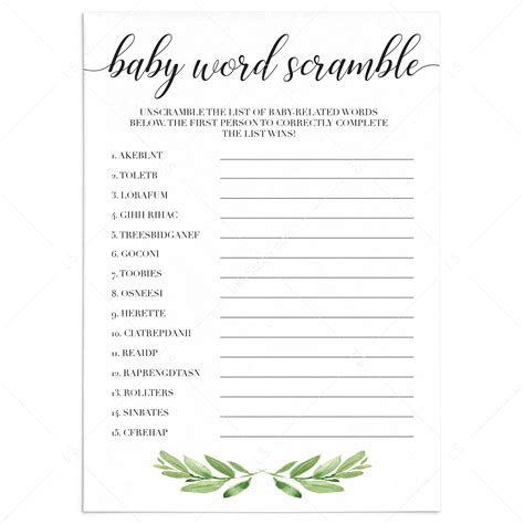 Baby Word Scramble Baby Shower Game Printable Floral Theme