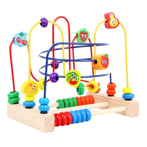 Three Wire Fruit Puzzle Bead Wire Maze Wooden Educational Toy For Kids