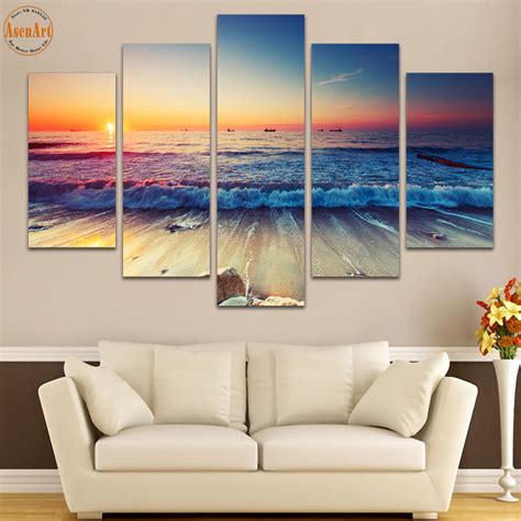 5 Panel Wall Art Seaside Landscape Painting Sunset Seascape Canvas Pri