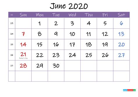 June 2020 Calendar With Holidays Printable Template Ink20m54