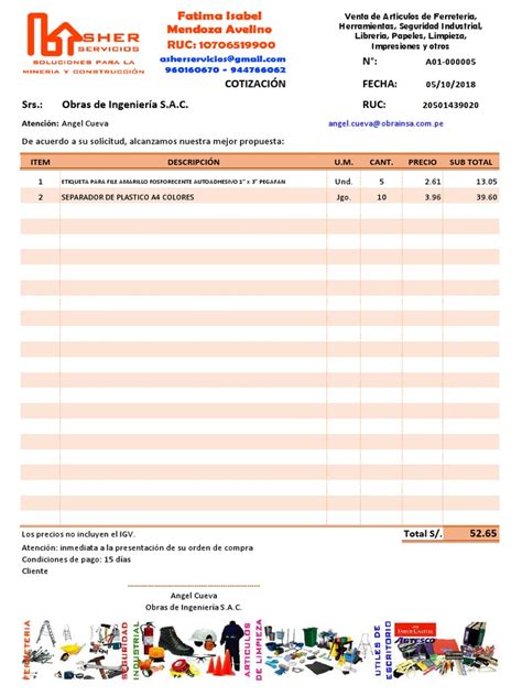 N° Cotización Fecha Srs Obras De Ingeniería Sac Ruc