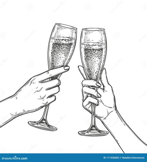 Two Hands Clinking Glasses Of Champagne Stock Vector Illustration Of