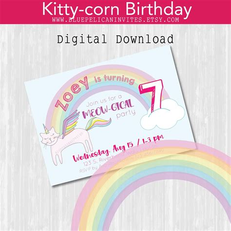Caticorn Birthday Invite Cat invite kitty birthday invite | Etsy 
