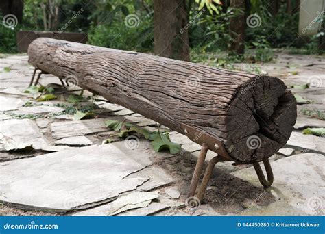 A Long Wood Log Outdoor Bench Stock Photo Image Of Grass Vintage