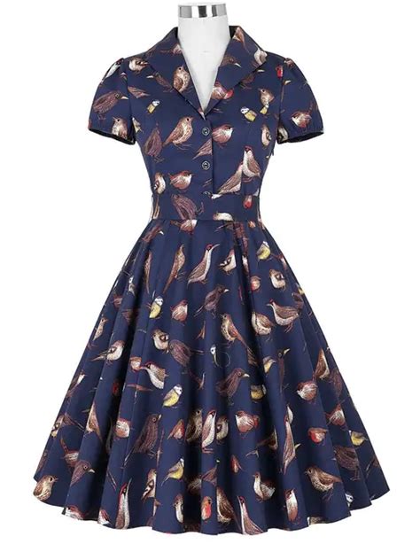 Belle Poque Women Big Swing Dress 2018 Casual Retro Robe Vintage 50s 60s Bird Print Summer