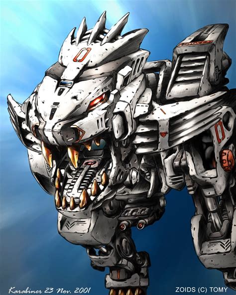 Karabiner Liger Zero Zoids 2001 Blue Background Copyright Name Dated Mecha No Humans