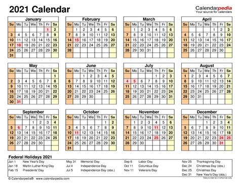 2021 yearly calendar | one page calendar. 2021 Calendar - Free Printable Word Templates - Calendarpedia