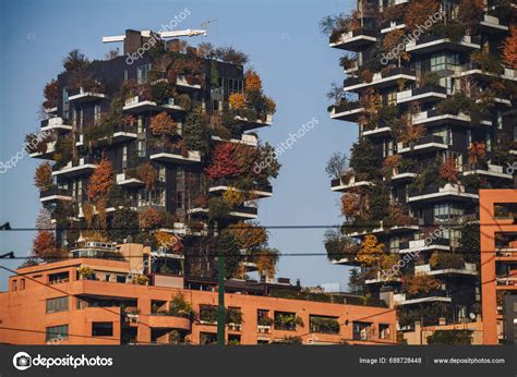 Milan Italy November 2023 Bosco Verticale Vertical Forest Autumn Time