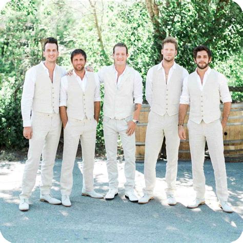 Custom Made Beach Wedding Ivory Linen Men Suits For