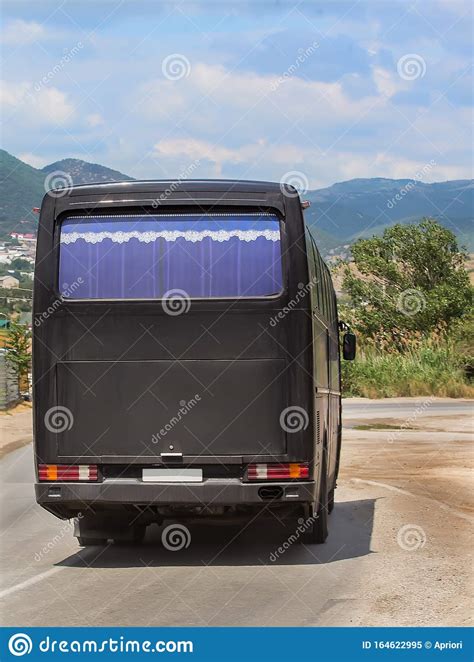Bus Move Along A Winding Mountain Road Stock Image Image Of View