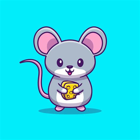 Cute Mouse Holding Cheese Cartoon Vector Icon Illustration Animal Food