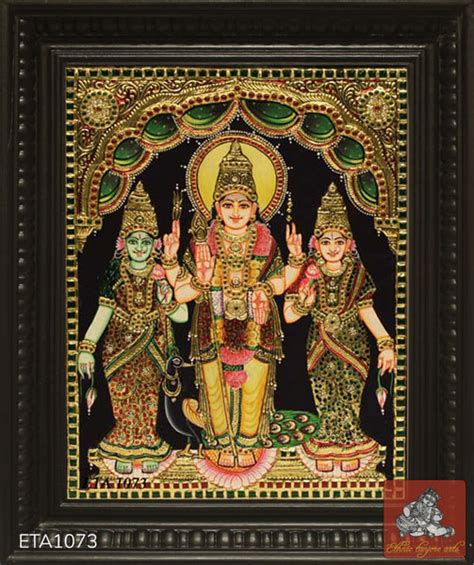 Murugan Valli Deivanai Tanjore Painting 15×12 Ethnic Tanjore Arts