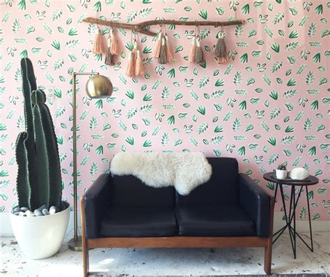Removable Wallpaper Plants On Pink Perfect For Renters Etsy