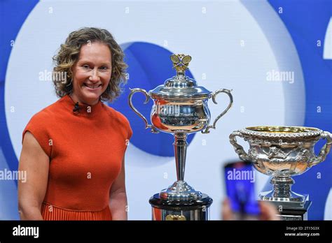Australian Tennis Legend Sam Stosur Poses With Ao Trophies At The