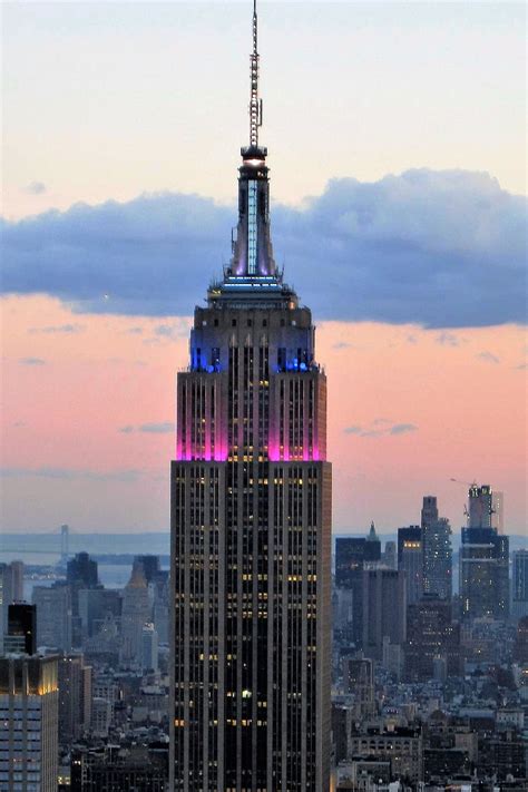 Empire State Building Sunset Al Atardecer Iluminado Nueva York
